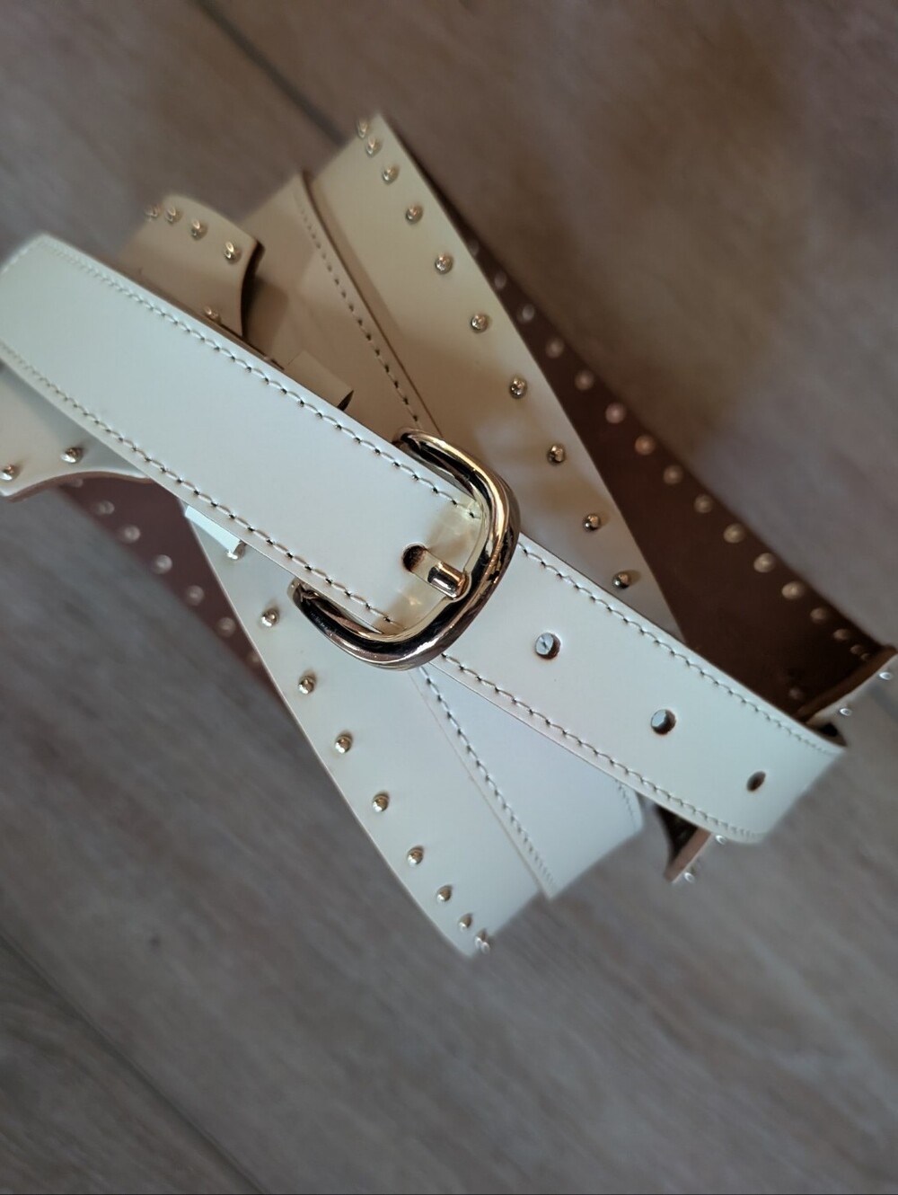 LOFT White Studded Belt with Gold-Tone Buckle